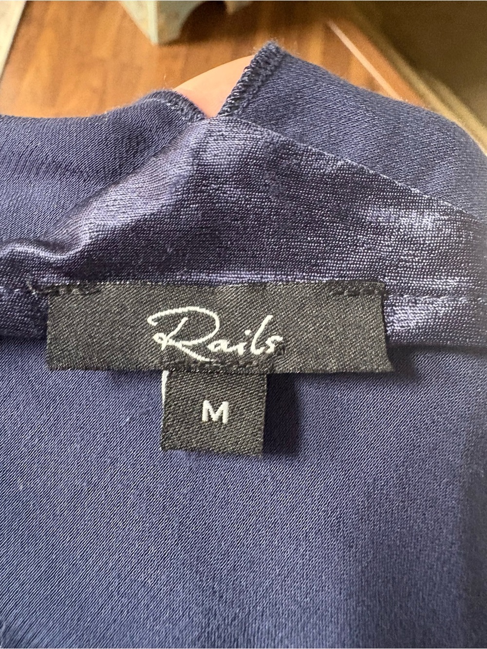 Rails Monique Navy Blue Satin Back Crepe Midi Slip Dress Asymmetrical Hem Sz M - Picture 13 of 16